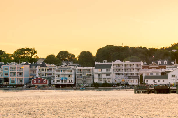 istock Downtown Mackinac Island during a bright orange and yellow sunset 1157258982
