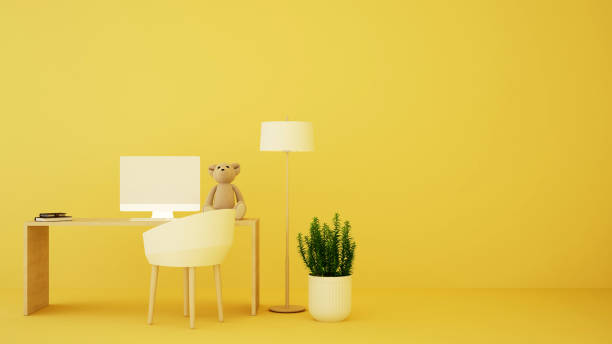 istock Workplace in the yellow room and empty space for add artwork. 3D Illustration 1157262603