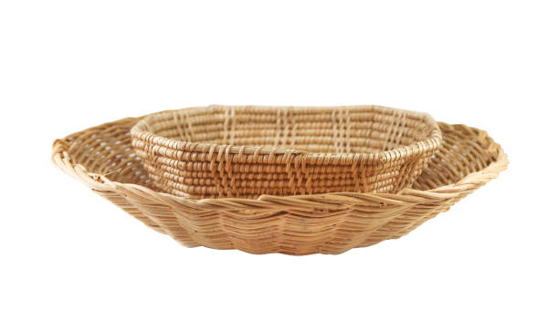 istock Round and hexagon weave baskets on white background 1157268140