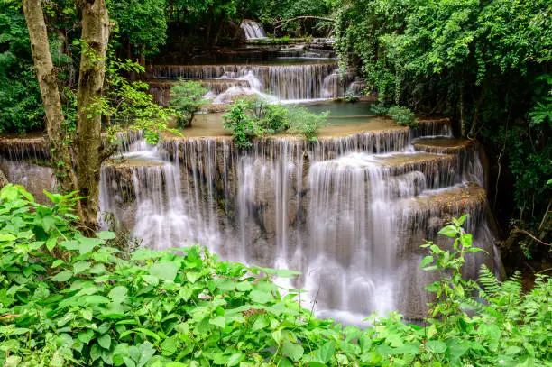 Photo of Beautiful waterfall is name Hua mae kamin waterfall in Erawan National Park, Kanchanaburi province, Thailand.