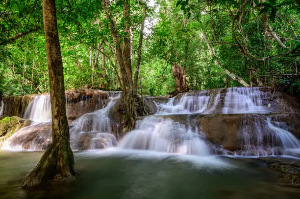 Photo of Beautiful waterfall is name Hua mae kamin waterfall in Erawan National Park, Kanchanaburi province, Thailand.