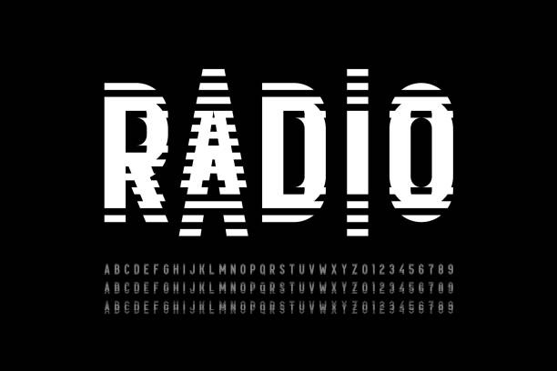 Radio wave style font Radio wave style font, alphabet letters and numbers analogue radio stock illustrations
