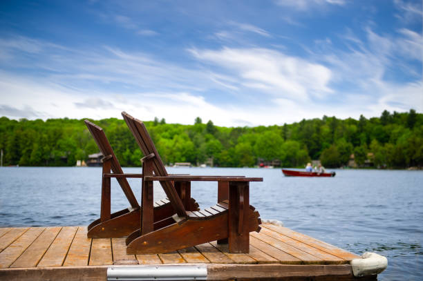 istock Two Adirondack chairs on a wooden dock 1157270362