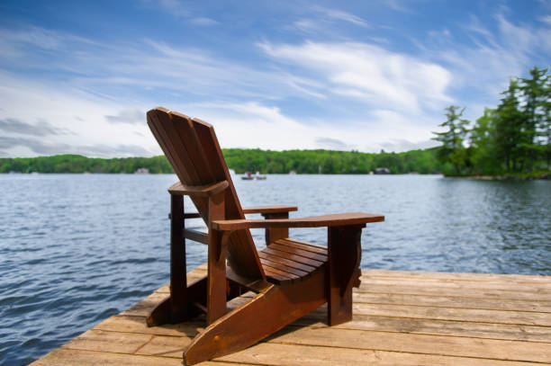 istock Muskoka chairs on a wooden dock 1157270388