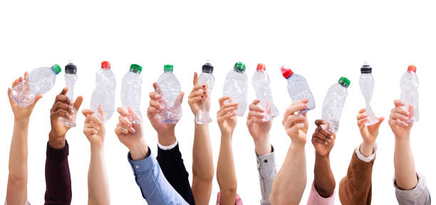 istock People Holding Crushed Water Bottles In White Background 1157270475