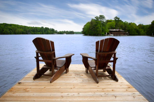 istock Two Adirondack chairs on a wooden dock 1157270510