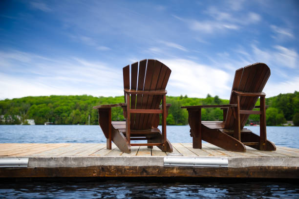istock Two Adirondack chairs on a wooden dock 1157270584