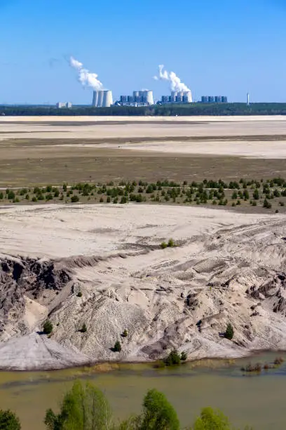 Recultivation and landscaping in areas after brown-coal mining in Lusatia, Brandenburg. The region surrounding the towns of Cottbus and Senftenberg is one of the largest mining areas in Germany.