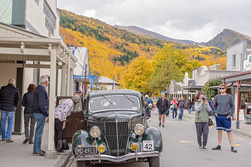 ARROWTOWN, NEW ZEALAND - APRIL 2018: Tourists flock to Arrowtown for the Akura Arrowtown Autumn Festival 19th to 25th April 2018