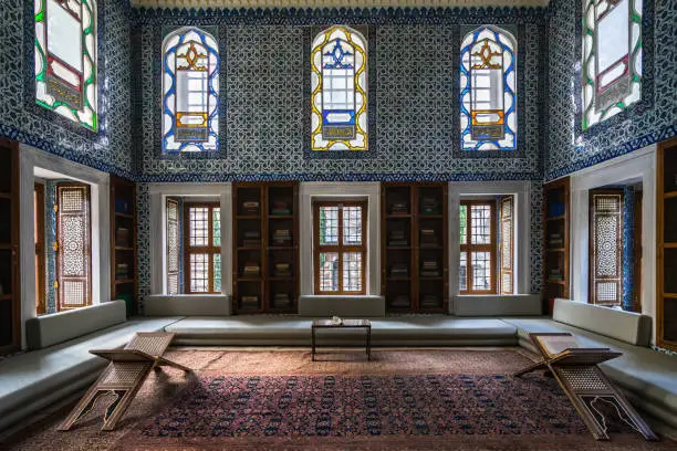 The library Sultan III Ahmed at Topkapi Palace. Built in 18th century, is considered a masterpiece of the architecture of the Tulip Period. Istanbul, Turkey, October 2018