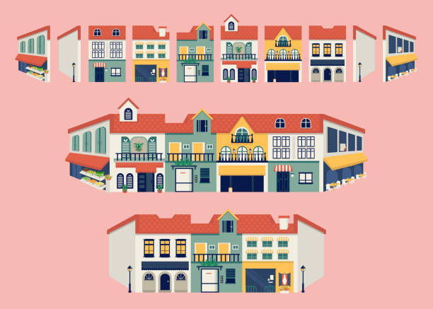 Mix and match colorful city buildings Mix and match colorful city buildings singapore flats stock illustrations
