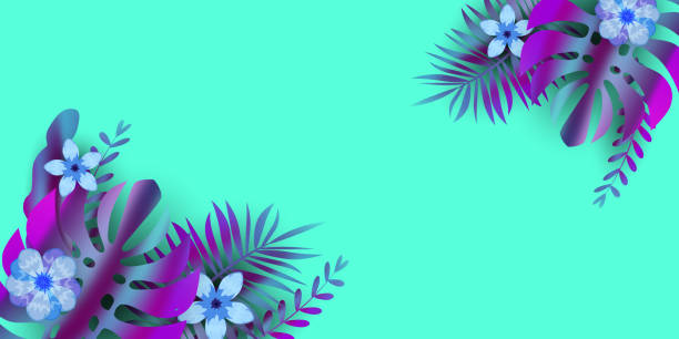 istock Summer template with holographic tropical plant leaves background, exotic floral design for flyer, invitation, poster, web site or greeting card. Vector illustration isolated 1157284667