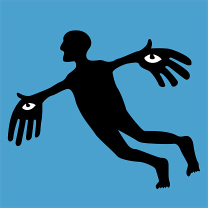 Vector illustration. Icon of flying man isolated.