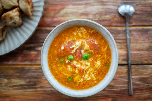 istock Chinese breakfast: fried Jiaozi and tomato egg soup 1157288312