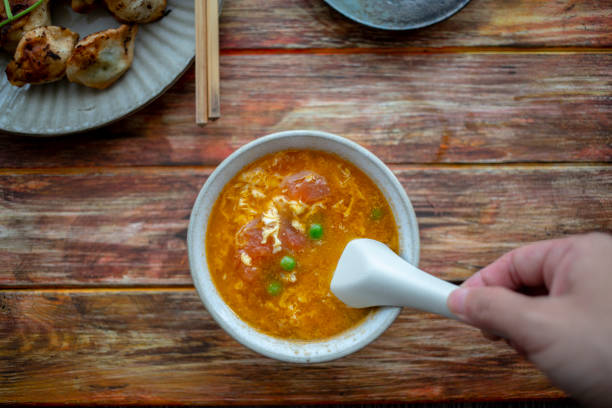 istock Chinese breakfast: fried Jiaozi and tomato egg soup 1157288344