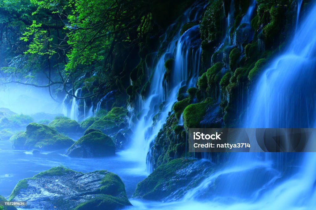 Akita Prefecture Summer Waterfall Akita Prefecture Stock Photo