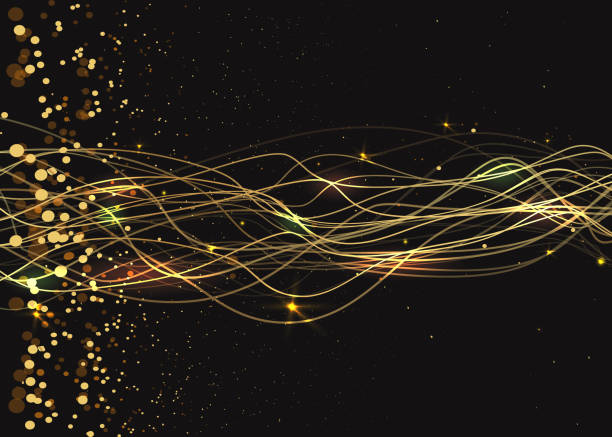 istock Particles lines waves golden dust curl, with bokeh and twinkles, glitter luxury background for web and print 1157289675