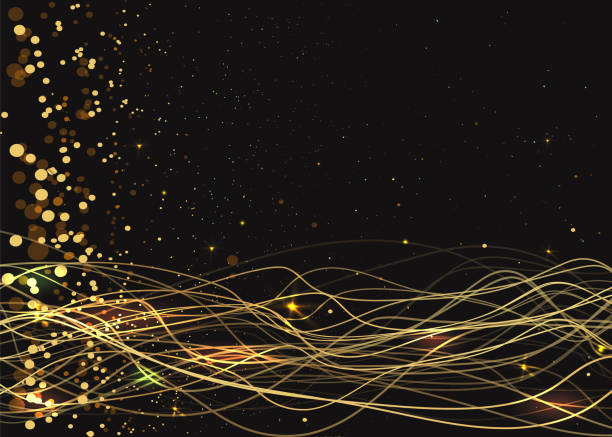 istock Particles lines waves golden dust curl, with bokeh and twinkles, glitter luxury background for web and print 1157289728