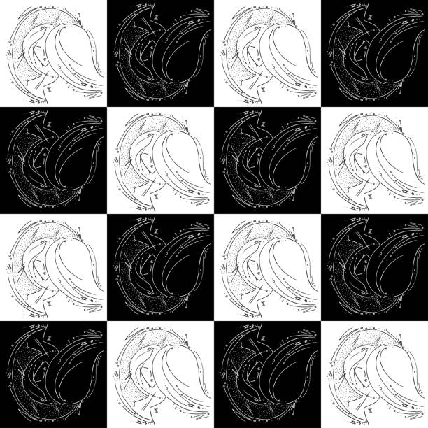 istock Seamless texture zodiac sign Gemini black and white drawing girl at the mirror reflection 1157289777