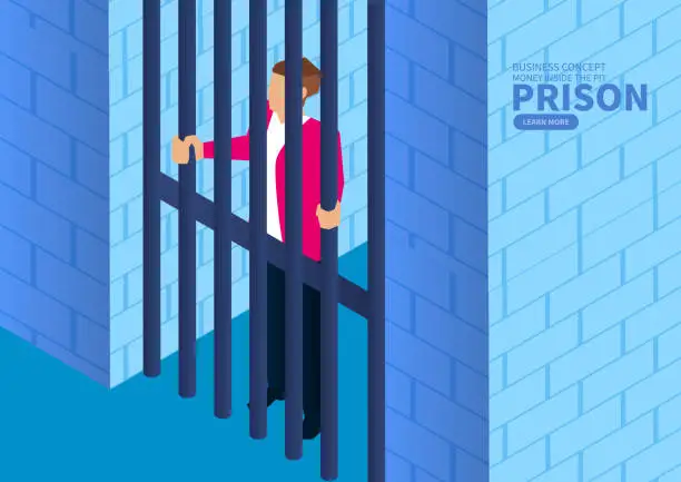 Vector illustration of Businessman inside the prison