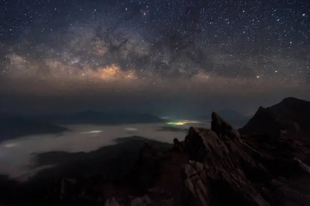 Photo of Milky Way Galaxy and Mountain landscape.