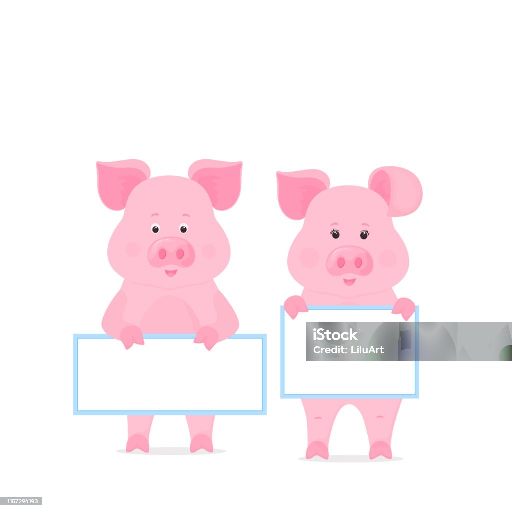 Lợn Cầm Một Tấm Biển Trống Áp Phích Sạch Sẽ Áp Phích Trống Biểu ...