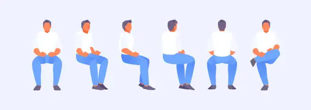 Vector illustration of Sitting man from different sides