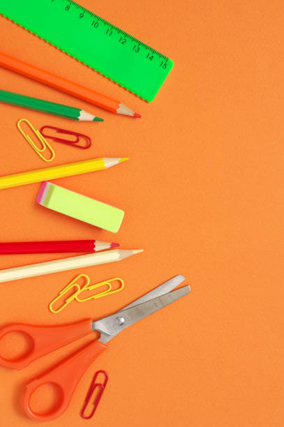 istock Colorful stationery set on orange 1157294542