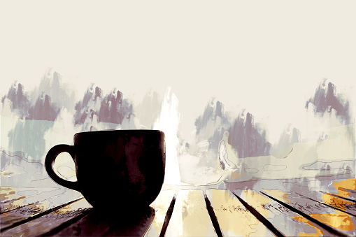 Abstract painting of coffee mug, digital painting illustration