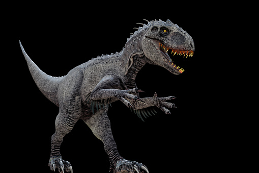 Indominus Rex Isolated On Black Background Stock Photo - Download Image Now  - Claw, Dinosaur, Ancient - iStock