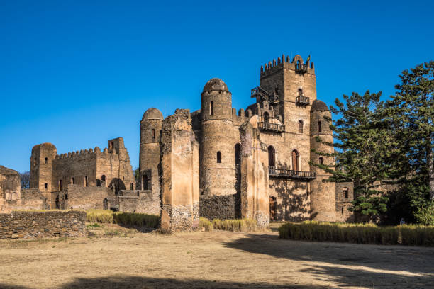 Fasil Ghebbi is the remains of a fortress-city within Gondar, Ethiopia stock photo