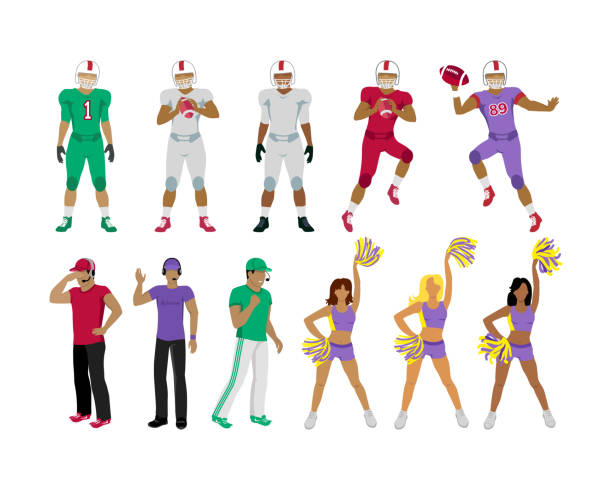 ilustrações, clipart, desenhos animados e ícones de jogadores de futebol, treinadores, cheerleading girls - football helmet helmet american football sports helmet