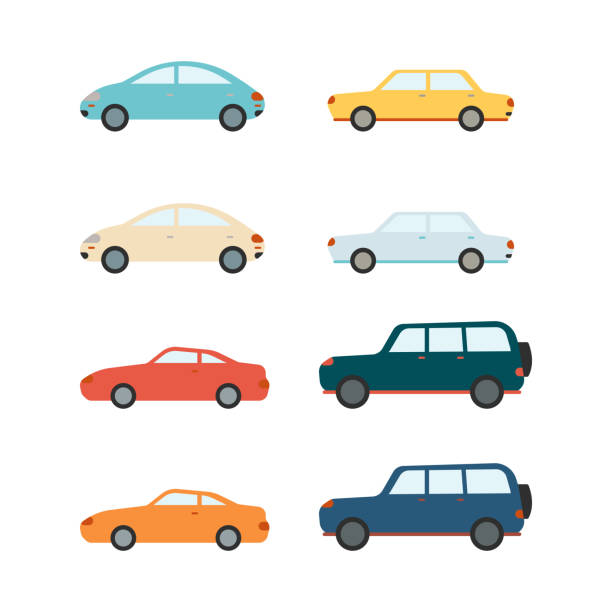 stockillustraties, clipart, cartoons en iconen met vector sedans en suv voertuigen en auto's set - car