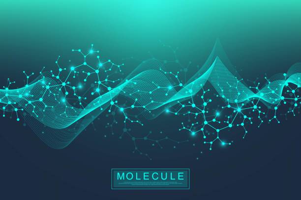 Scientific molecule background DNA double helix illustration with shallow depth of field. Mysterious wallpaper or banner with a DNA molecules. Genetics information vector Scientific molecule background DNA double helix illustration with shallow depth of field. Mysterious wallpaper or banner with a DNA molecules. Genetics information vector. green science background stock illustrations