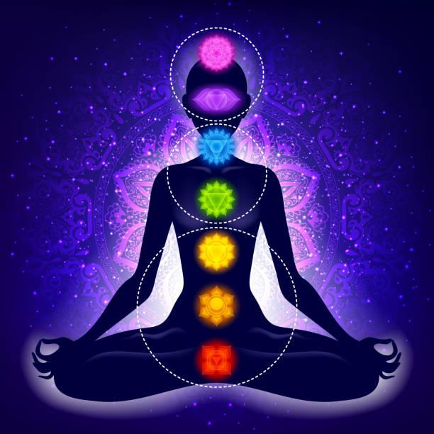 istock Meditating woman in lotus pose. Yoga illustration. 1157322844