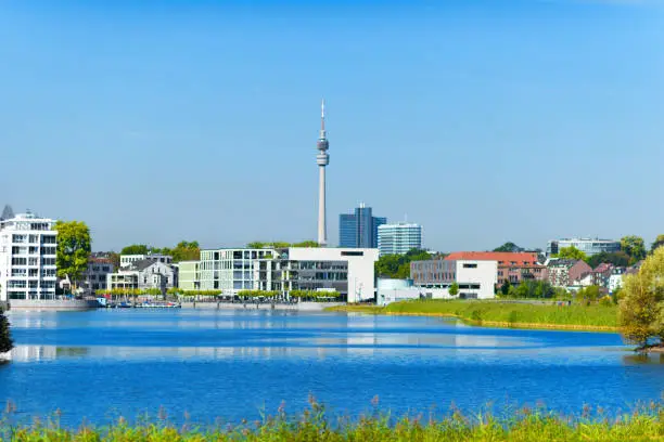 Modern buildings at the phoenix lake in Dortmund (Nordrhein Westfalen)