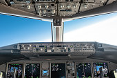 inside a big jet flying plane cockpit