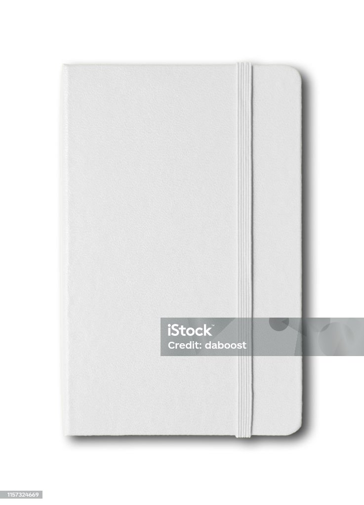 Blank closed notebook isolated on white Blank closed notebook mockup isolated on white Note Pad Stock Photo