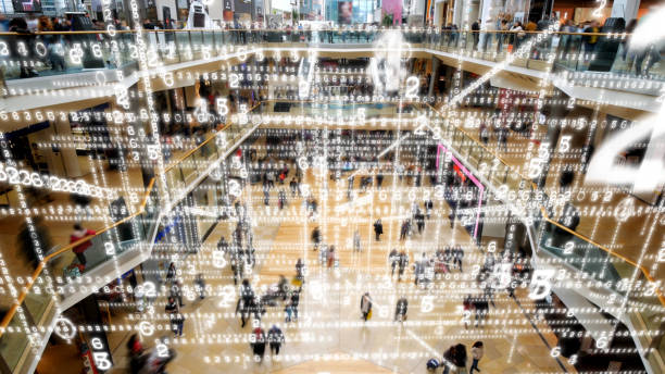 istock Data matrix filling a shopping mall. 1157329249