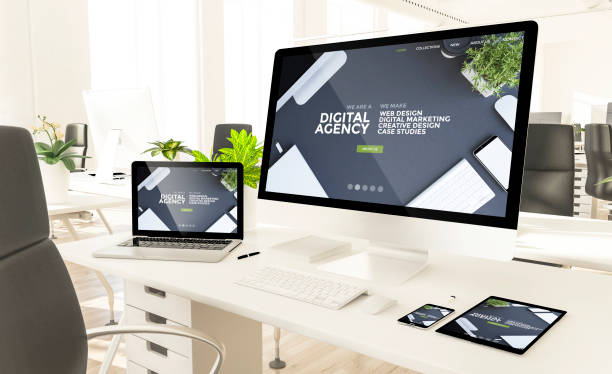 istock responsive devices showing digital agency website in loft office mockup 1157329551
