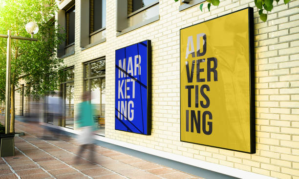 two advertising poster on a city building two advertising poster on a city building 3d rendering mockup outdoor advertising stock pictures, royalty-free photos & images