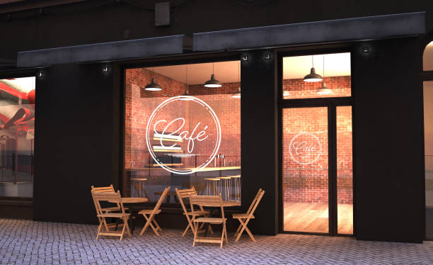 cafe store facade mockup - fachada loja imagens e fotografias de stock