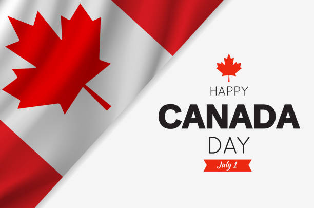 ilustraciones, imágenes clip art, dibujos animados e iconos de stock de tarjeta del día de canadá con bandera canadiense. ilustración vectorial. - canadian flag illustrations