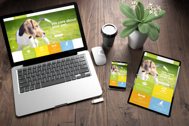 istock three devices on wooden desk top view pet website 1157335300