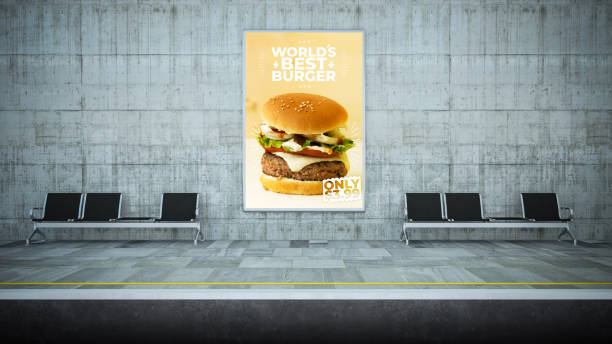 burger poster billboard mockup on underground station