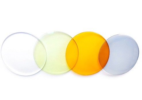Special colored medical filters for spectacle vision correction.  spectacle lenses. For driving.