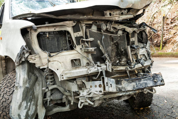 istock Front of automobile damaged by traffic accident 1157348573