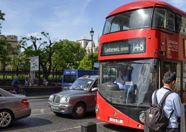 One of London's typical double-decker buses London, United Kingdom, June 2018. One of London's typical double-decker buses, line 148 camberwell green boris bus stock pictures, royalty-free photos & images
