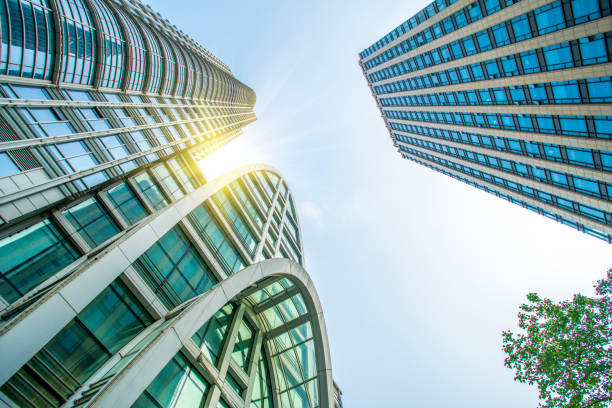 istock Contemporary architectural office building, urban landscape, personal perspective, 1157360083