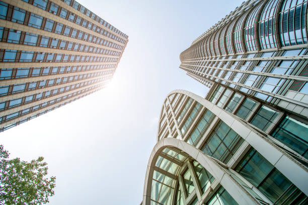 istock Contemporary architectural office building, urban landscape, personal perspective, 1157360390